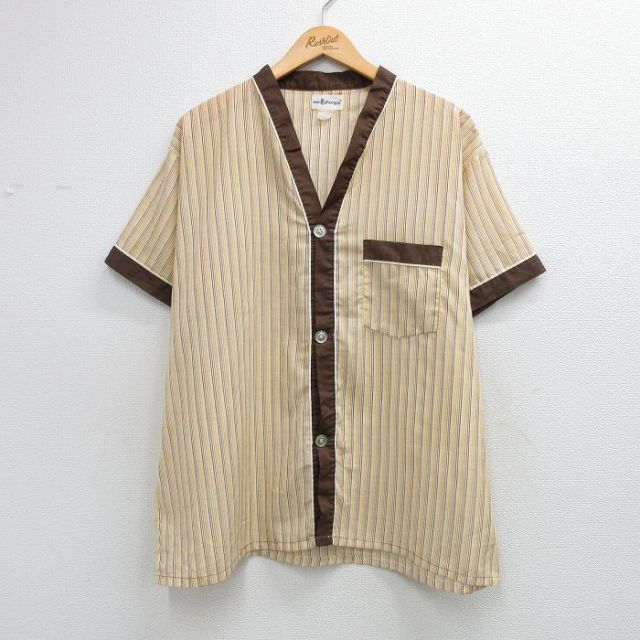 80s 半袖パジャマシャツ ストライプ イエロー XL | 古着