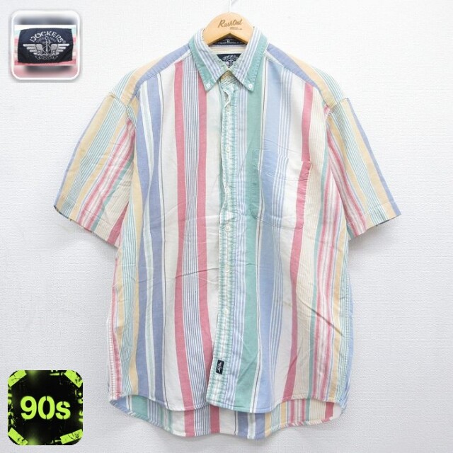 【20%OFF】ドッカーズ 90s 半袖シャツ ストライプ ホワイト メンズXL相当 | 古着