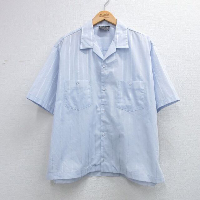 90s 半袖シャツ ストライプ ライトブルー XL | 古着