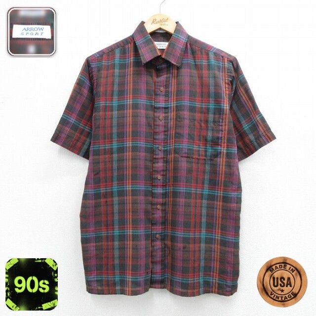 【20%OFF】アロー 90s 半袖シャツ チェック ブラック メンズL相当 | 古着
