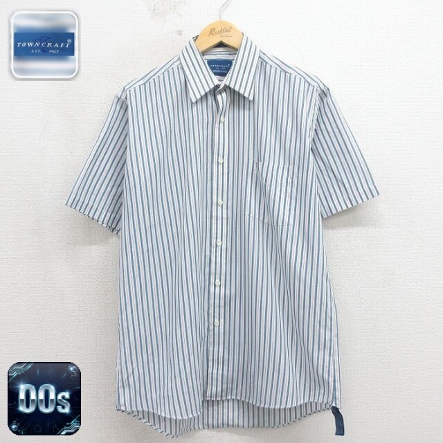 【20%OFF】タウンクラフト 00s 半袖シャツ ストライプ ネイビー メンズL相当 | 古着