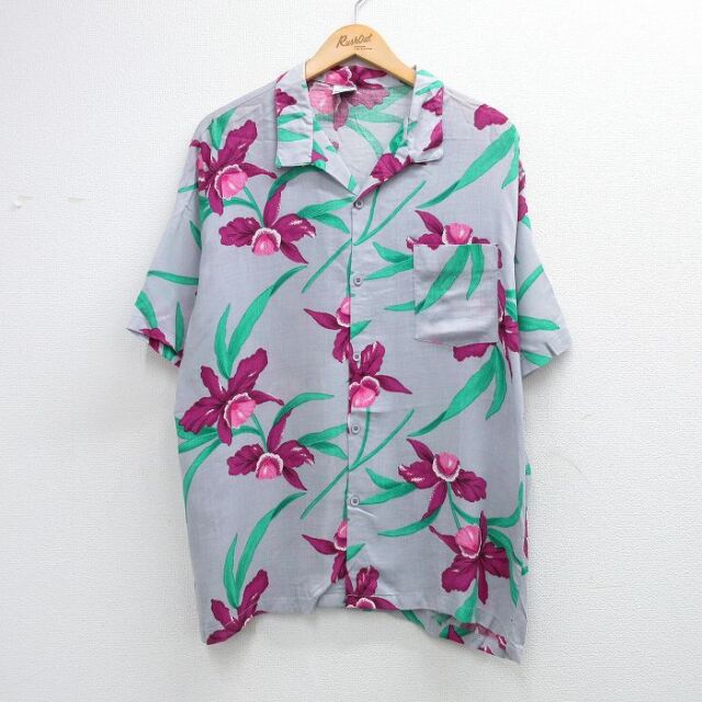 90s 半袖シャツ 花 グレー XL | 古着