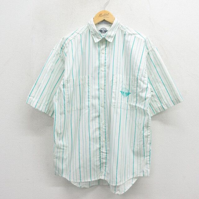 ドッカーズ 90s 半袖シャツ ワンポイントロゴ グリーンストライプ メンズL相当 | 古着
