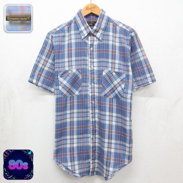 【20%OFF】80s 半袖シャツ ネイビーチェック メンズM相当 | 古着