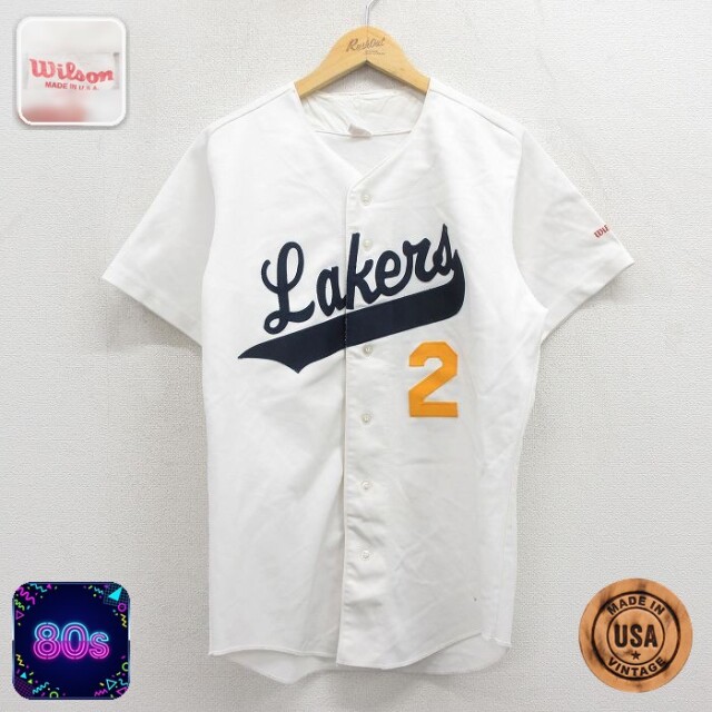【20%OFF】ウィルソン 80s 半袖ベースボールシャツ Lakers ホワイト メンズM相当 | 古着
