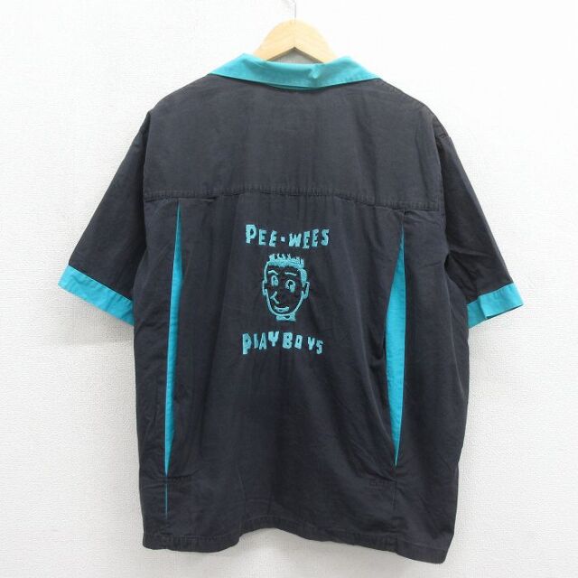 プレイボーイズ 90s 半袖ボウリングシャツ 刺繍 ブラック メンズXL相当 | 古着