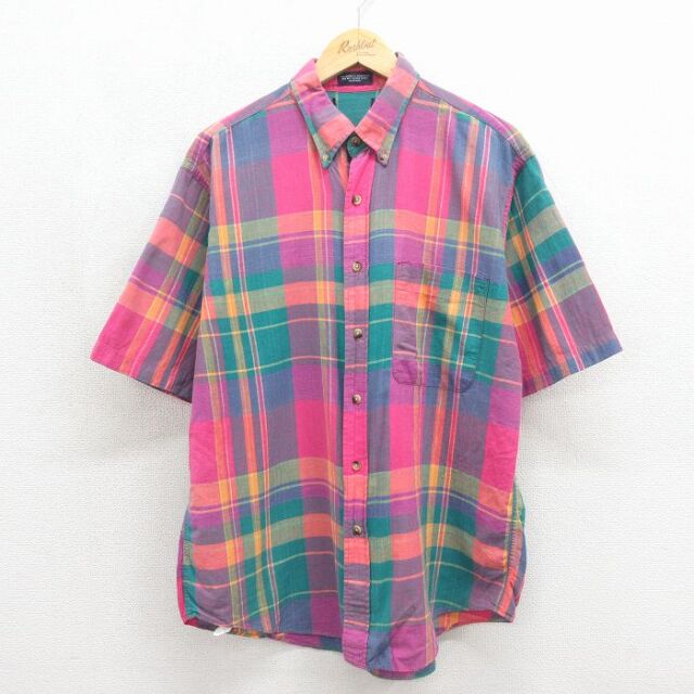 90s 半袖シャツ チェック ピンク XL | 古着