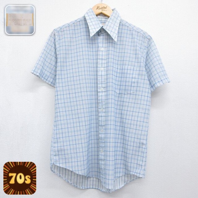 【20%OFF】70s 半袖シャツ チェック ライトブルー メンズL相当 | 古着