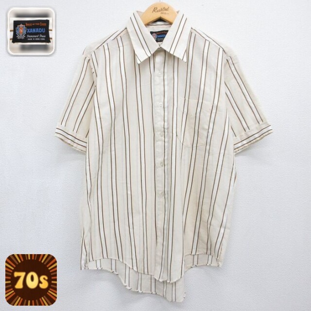【20%OFF】フルーツオブザルーム 70s 半袖シャツ ストライプ ベージュ メンズL相当 | 古着