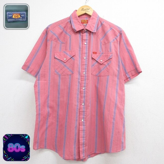 【20%OFF】ELY 80s 半袖ウエスタンシャツ ストライプ ピンク メンズXL相当 | 古着