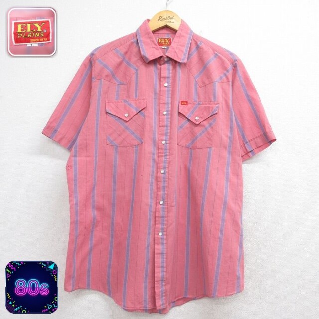 ELY 80s 半袖ウエスタンシャツ ストライプ ピンク メンズXL相当 | 古着