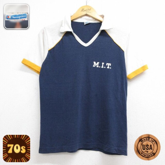 チャンピオン 70s 半袖トップス M.I.T. ネイビー メンズXS相当 | 古着