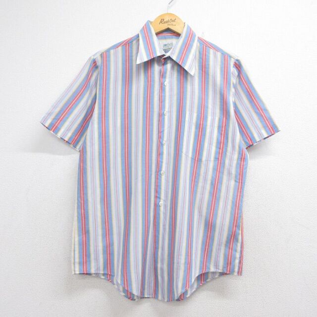 70s 半袖シャツ ストライプ ライトブルー メンズL相当 | 古着