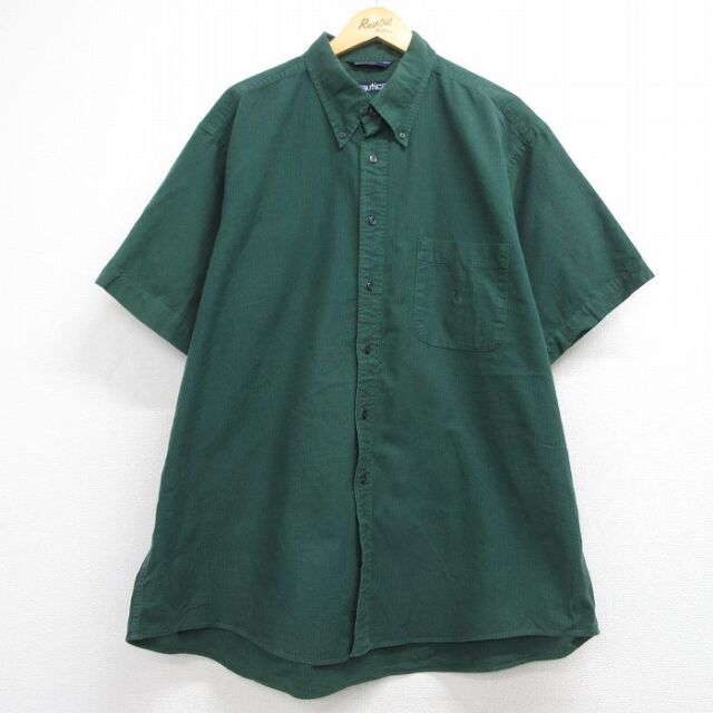 ノーティカ 90s 半袖シャツ ワンポイントロゴ グリーンストライプ メンズXL相当 | 古着