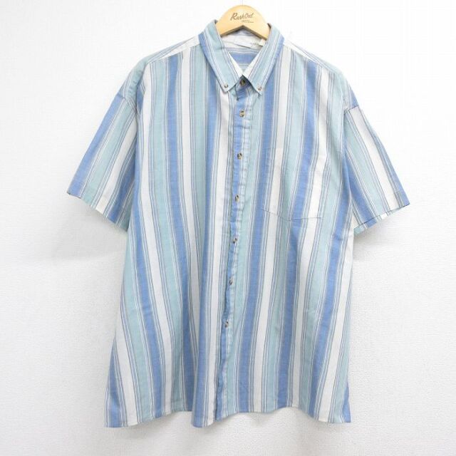 90s 半袖シャツ ストライプ ライトブルー メンズXL相当 | 古着