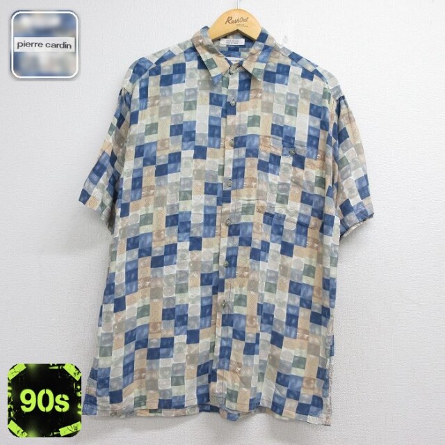 【20%OFF】ピエールカルダン 90s 半袖シャツ 総柄 ベージュ メンズXL相当 | 古着