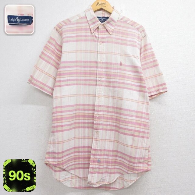 ラルフローレン 90s 半袖シャツ ワンポイントロゴ ピンクチェック メンズXL相当 | 古着
