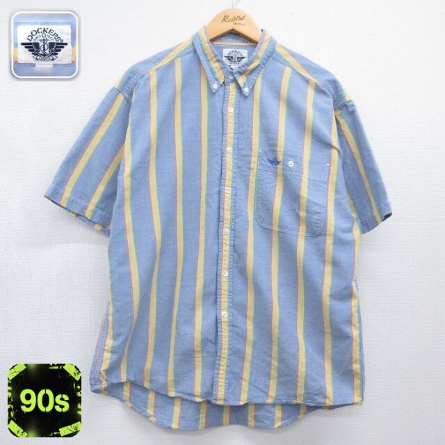 【20%OFF】ドッカーズ 90s 半袖シャツ ワンポイントロゴ ライトブルーストライプ メンズXL相当 | 古着