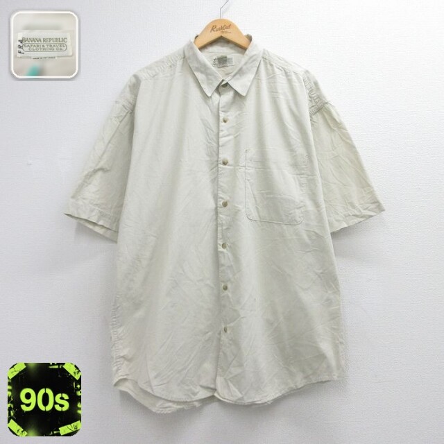 バナナリパブリック 半袖 シャツ 90s ロング丈 コットン ベージュ メンズXL相当 | 古着
