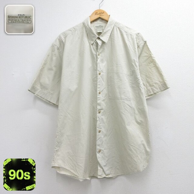 バナナリパブリック 半袖 シャツ 90s ロング丈 コットン ベージュ メンズXL相当 | 古着