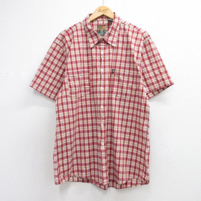 レッド半袖シャツ チェック メンズL相当 | 古着