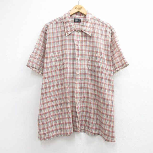 JCペニー 80s 半袖シャツ チェック ベージュ メンズXL相当 | 古着