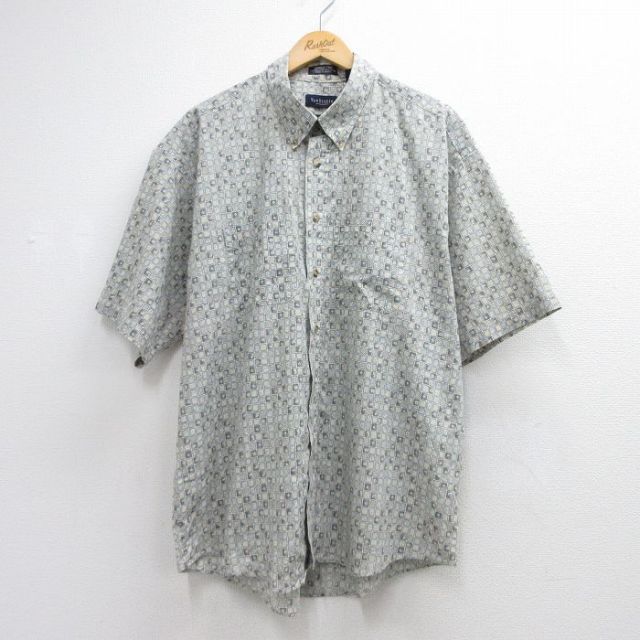 バンヒューセン 半袖シャツ 総柄 グレー メンズXL相当 | 古着