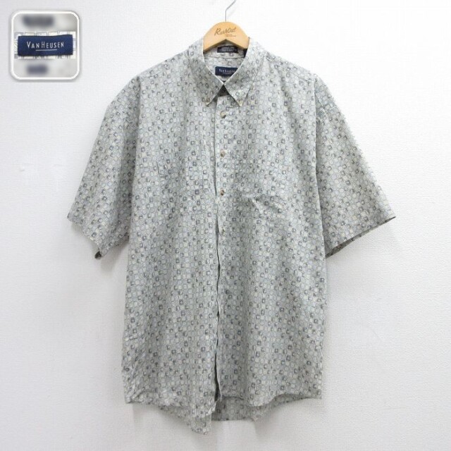 【20%OFF】バンヒューセン 半袖シャツ 総柄 グレー メンズXL相当 | 古着
