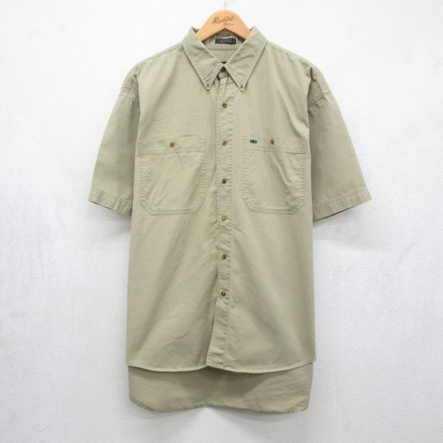 XL★古着 半袖 シャツ メンズ 00年代 00s 大きいサイズ ロング丈 コットン ボタンダウン ベージュ 26jun11