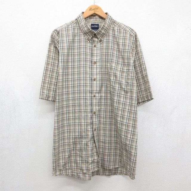 ピューリタン 00s 半袖シャツ ベージュチェック メンズXL相当 | 古着