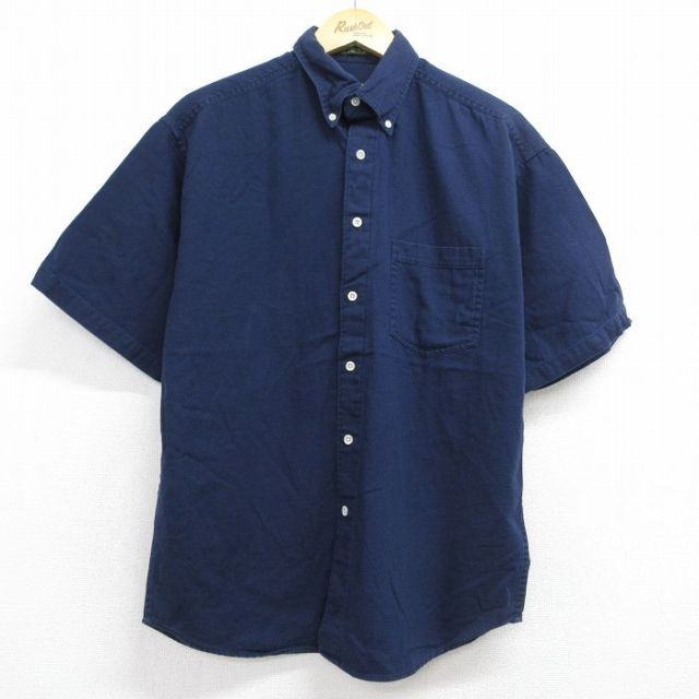L★古着 半袖 シャツ メンズ コットン ボタンダウン ネイビー 26jun11