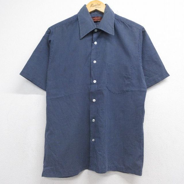 70s 半袖シャツ ドット ネイビー メンズL相当 | 古着
