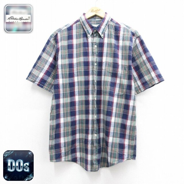 【20%OFF】エディーバウアー 00s 半袖シャツ ネイビーチェック メンズL相当 | 古着