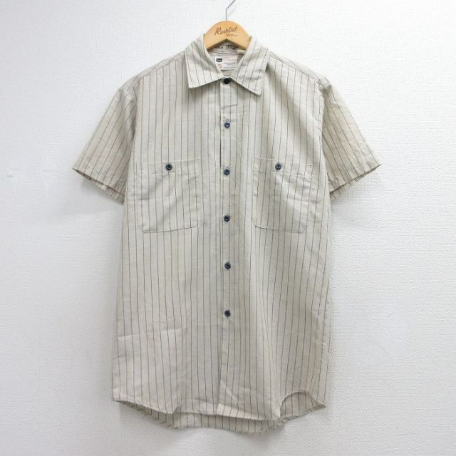 シアーズ 70s 半袖シャツ ストライプ ベージュ メンズM相当 | 古着