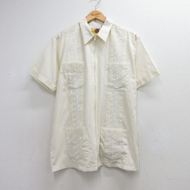 HABAND 90s 半袖フルジップキューバシャツ ベージュ メンズL相当 | 古着