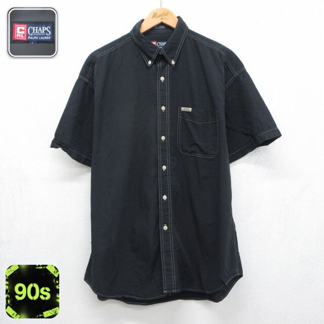 ラルフローレン 90s 半袖シャツ ボタンダウン ブラック メンズXL相当 | 古着