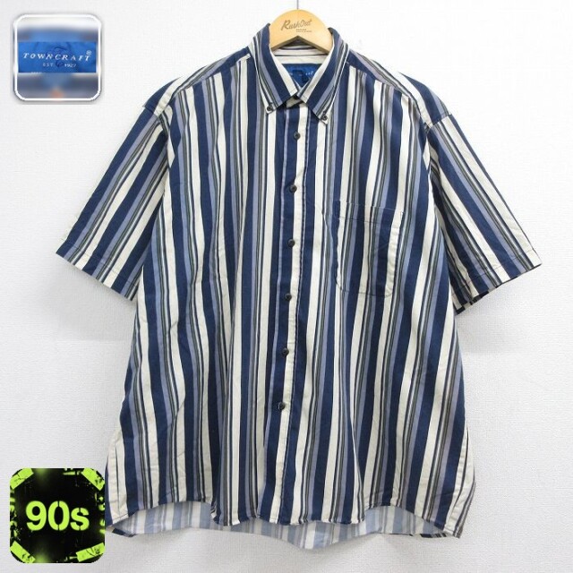 【20%OFF】タウンクラフト 90s 半袖シャツ ネイビーストライプ メンズXL相当 | 古着
