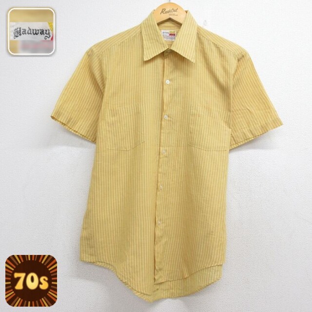 【20%OFF】70s 半袖シャツ ストライプ イエロー メンズL相当 | 古着