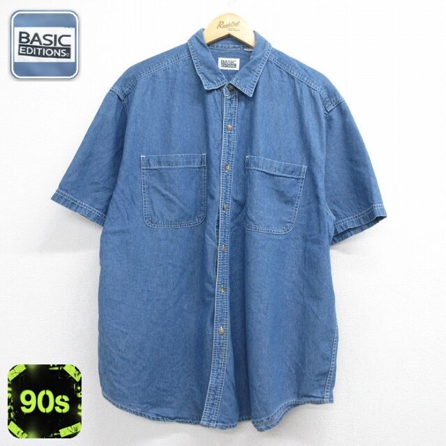 ベーシックエディションズ 90s 半袖シャツ ネイビー メンズXL相当 | 古着