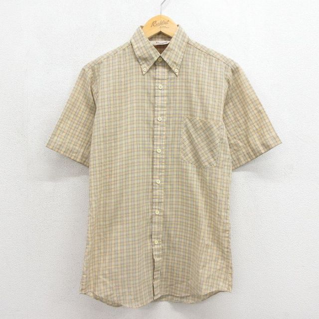 80s 半袖シャツ ベージュチェック メンズS相当 | 古着