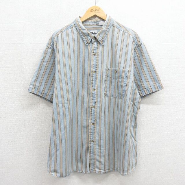 00s 半袖シャツ ストライプ ネイビー メンズXL相当 | 古着