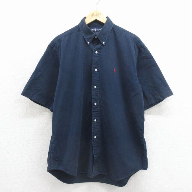 ラルフローレン 90s 半袖シャツ ワンポイントロゴ ネイビー メンズXL相当 | 古着