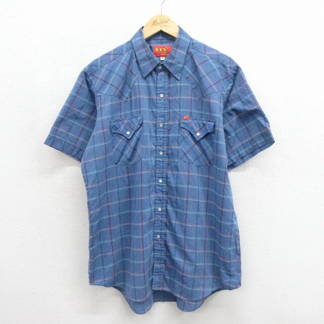 ELY 90s 半袖ウエスタンシャツ ネイビーチェック メンズXL相当 | 古着