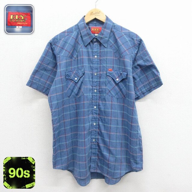 ELY 90s 半袖ウエスタンシャツ ネイビーチェック メンズXL相当 | 古着