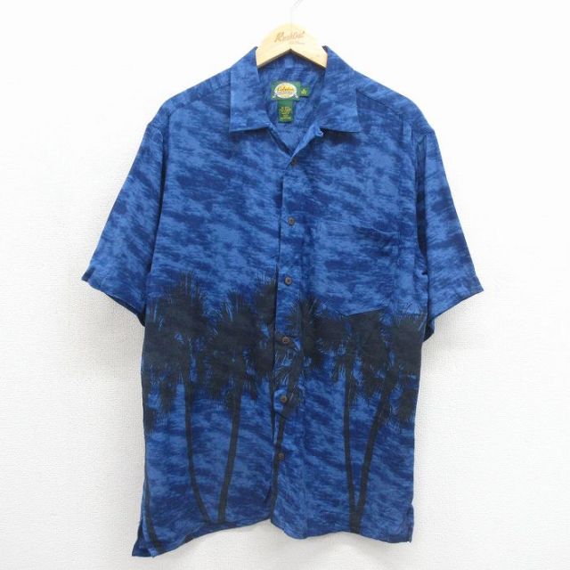 00s 半袖シャツ ヤシの木 ブルー メンズL相当 | 古着