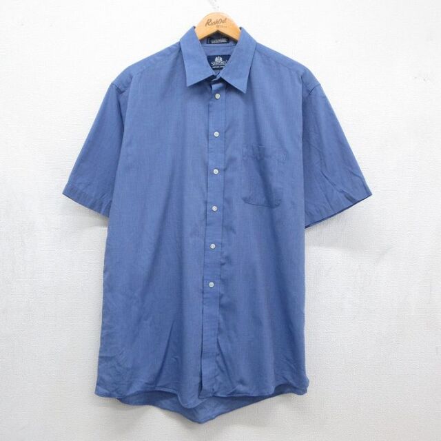 XL★古着 半袖 シャツ メンズ ロング丈 ライトブルー 26jun19