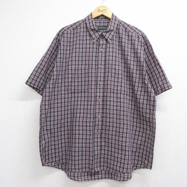バンヒューセン 半袖シャツ ネイビーチェック メンズXL相当 | 古着