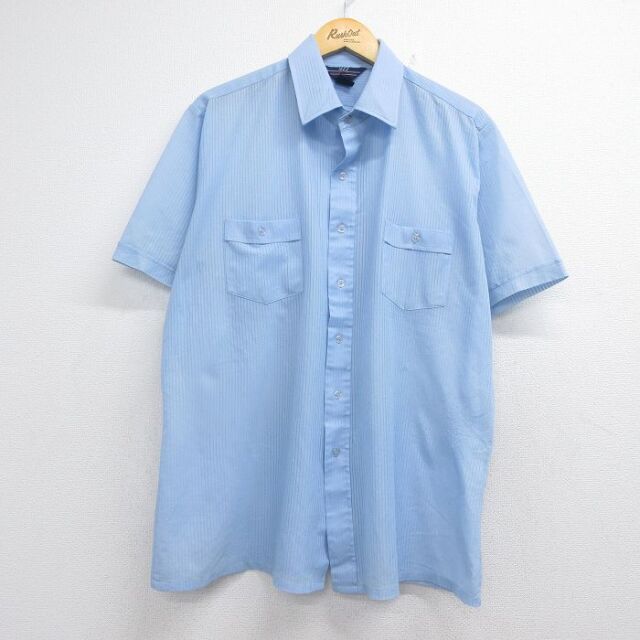 XL★古着 半袖 シャツ メンズ 80年代 80s 大きいサイズ ライトブルー 26jun22