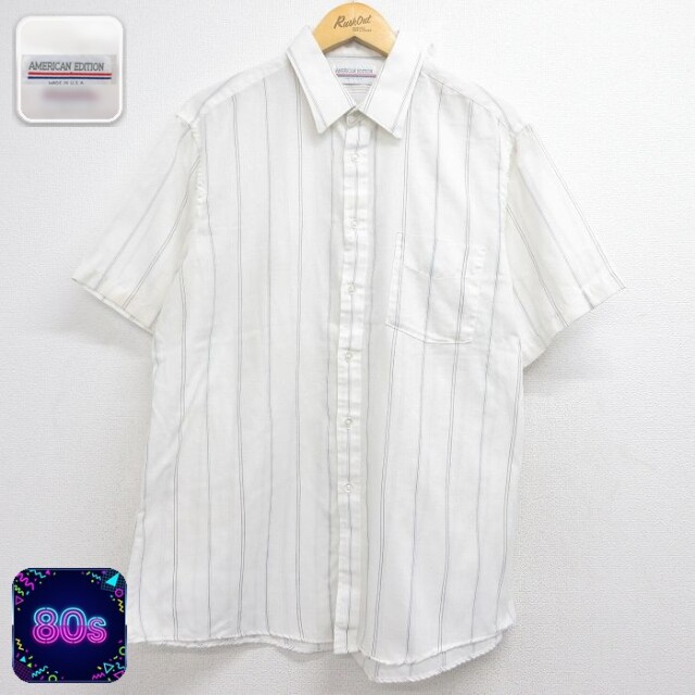 80s 半袖シャツ ストライプ ホワイト メンズXL相当 | 古着