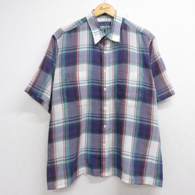 バンヒューセン 90s 半袖シャツ パープルチェック メンズXL相当 | 古着